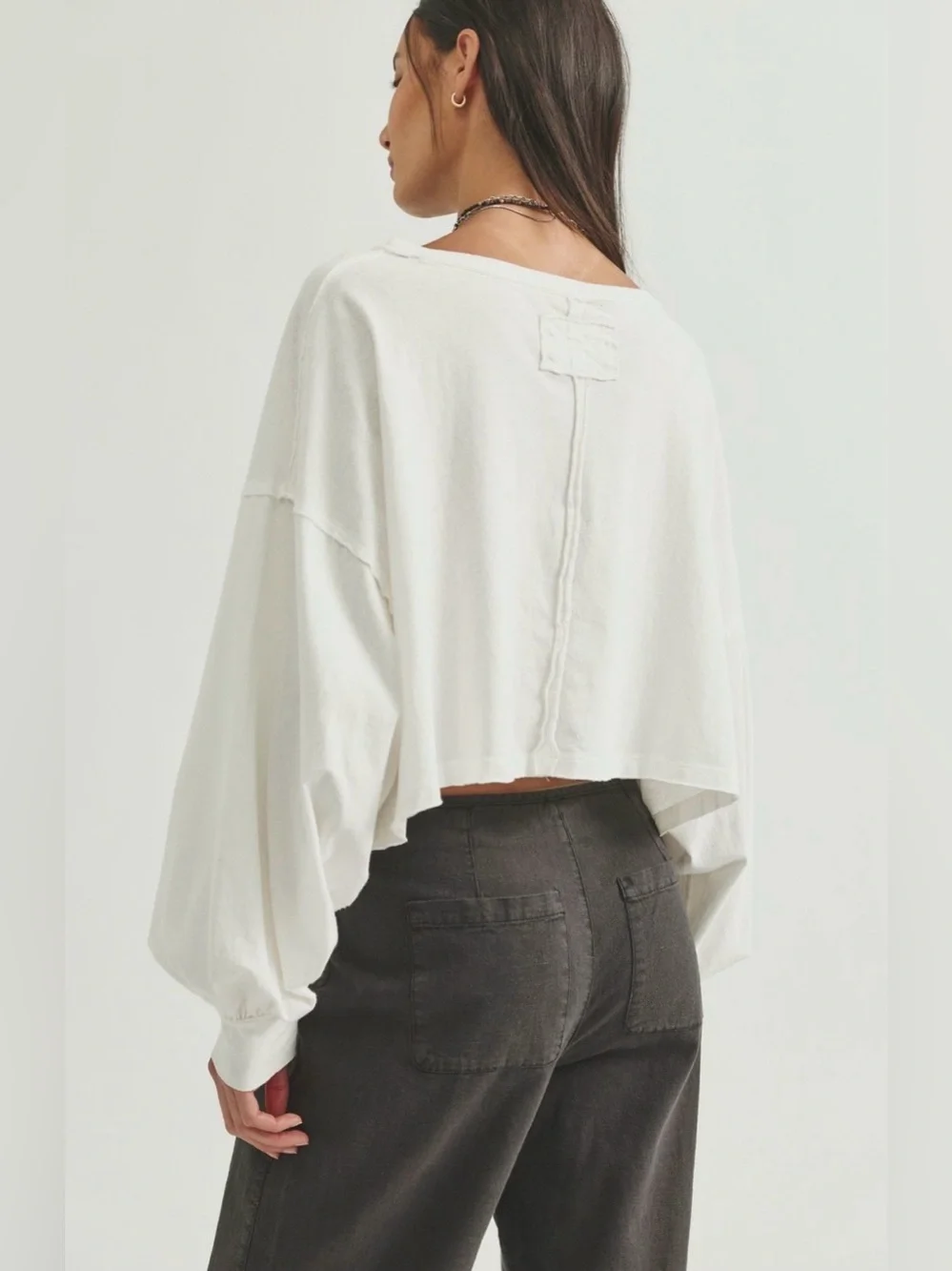 NWT Free People WE THE FREE Sandy Long Sleeve Top Clean Ivory size Large - Picture 2 of 7